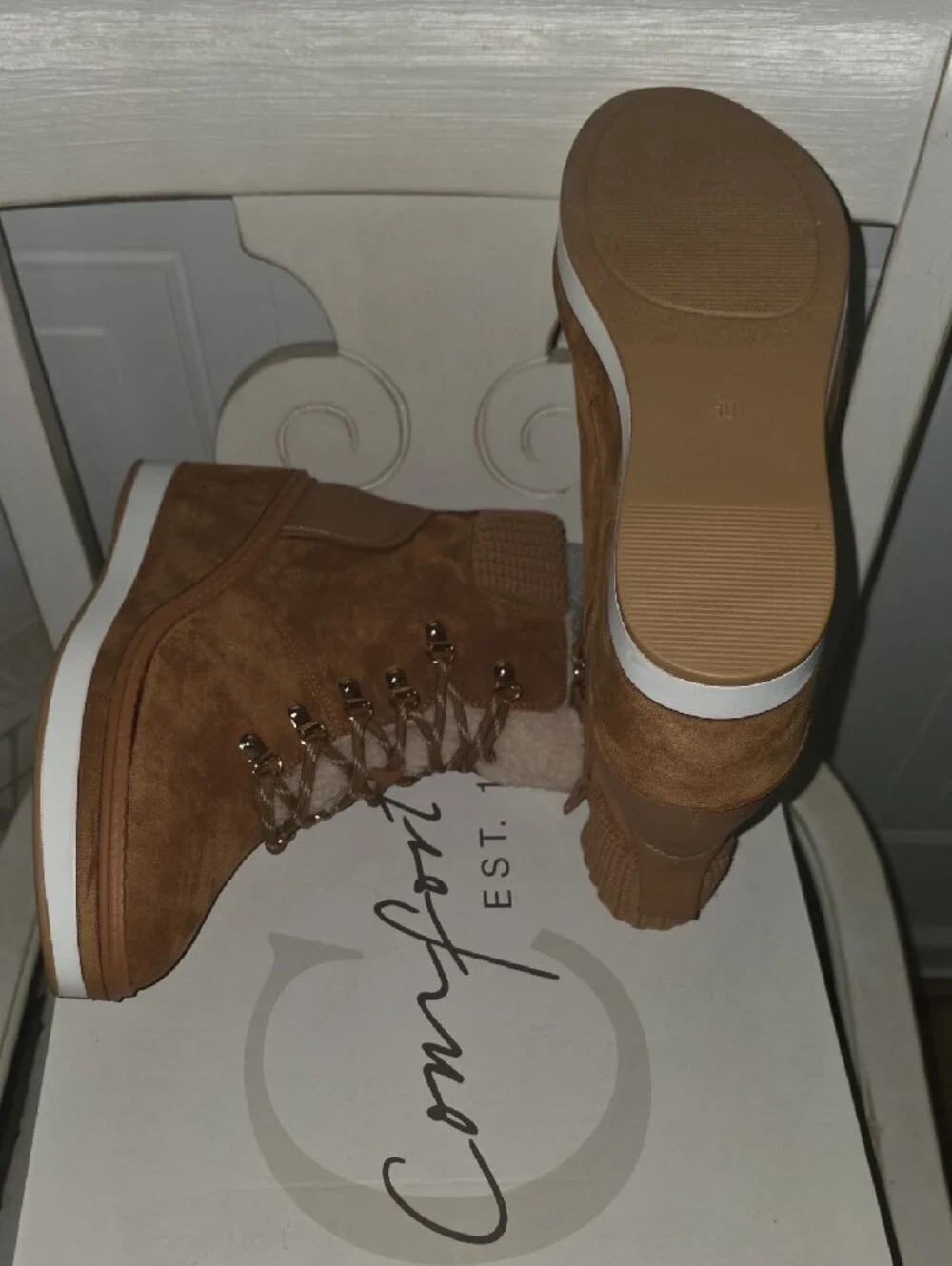 NWT Wedge Ankle Boot in Chestnut Brown